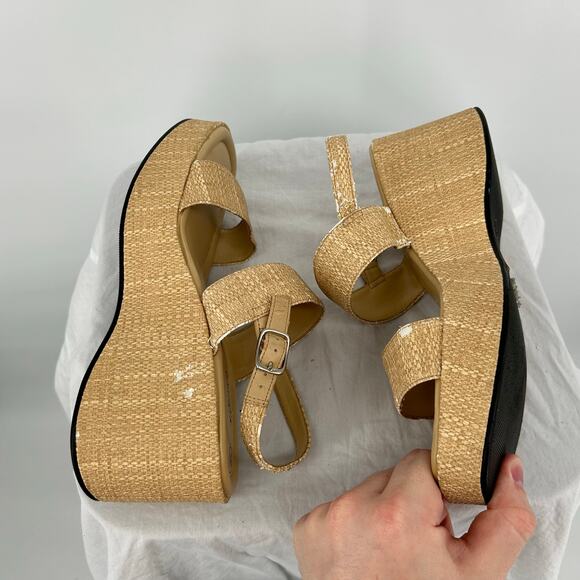 VTG y2k Women's Tan Lower East Side Strappy Chunky Woven Platform Sandals 8.5M - Picture 4 of 8